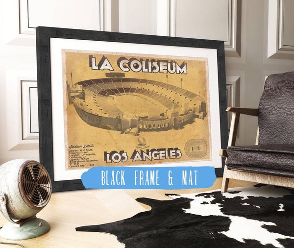 20" x 16" / Black Frame & Mat Cutler West Los Angeles Rams LA Coliseum Seating Chart - Vintage Football Print