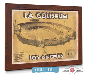 20" x 16" / Walnut Frame Cutler West Los Angeles Rams LA Coliseum Seating Chart - Vintage Football Print
