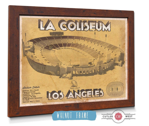 20" x 16" / Walnut Frame Cutler West Los Angeles Rams LA Coliseum Seating Chart - Vintage Football Print