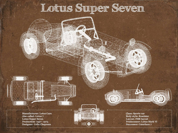 14" x 11" / Unframed Cutler West Lotus Super Seven Blueprint Vintage Auto Print