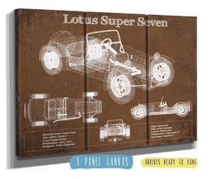 36" x 24" / 3 Panel Canvas Wrap Cutler West Lotus Super Seven Blueprint Vintage Auto Print