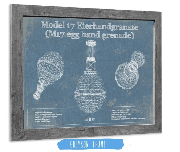 14" x 11" / Greyson Frame Cutler West M 17 Grenade Blueprint Vintage Gun Print