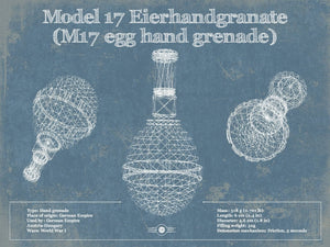 14" x 11" / Unframed Cutler West M 17 Grenade Blueprint Vintage Gun Print