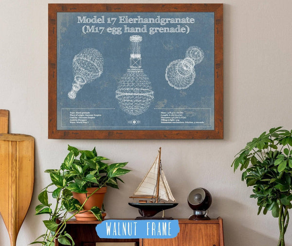 20" x 16" / Walnut Frame Cutler West M 17 Grenade Blueprint Vintage Gun Print