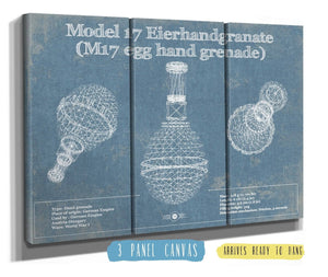 36" x 24" / 3 Panel Canvas Wrap Cutler West M 17 Grenade Blueprint Vintage Gun Print