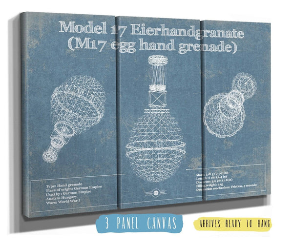 36" x 24" / 3 Panel Canvas Wrap Cutler West M 17 Grenade Blueprint Vintage Gun Print