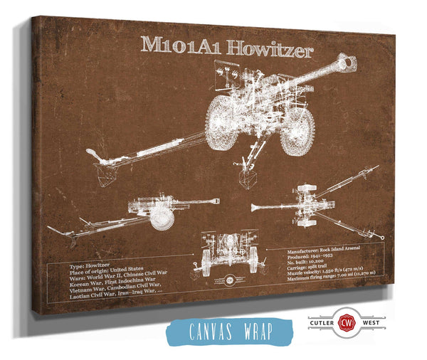 Cutler West M101A1 Howitzer Blueprint Vintage Military Print