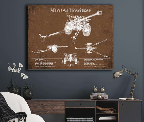 Cutler West M101A1 Howitzer Blueprint Vintage Military Print