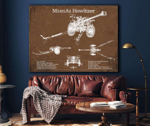 Cutler West M101A1 Howitzer Blueprint Vintage Military Print