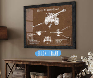 20" x 16" / Black Frame Cutler West M101A1 Howitzer Blueprint Vintage Military Print