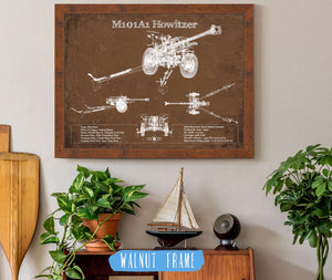 20" x 16" / Walnut Frame Cutler West M101A1 Howitzer Blueprint Vintage Military Print