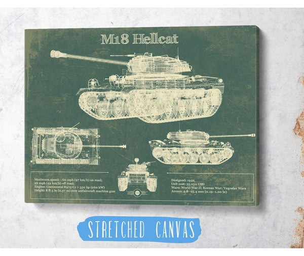 Cutler West M18 Hellcat Army Color Vintage Blueprint Print