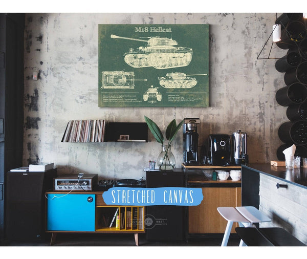 Cutler West M18 Hellcat Army Color Vintage Blueprint Print