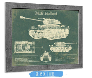 14" x 11" / Greyson Frame Cutler West M18 Hellcat Army Color Vintage Blueprint Print