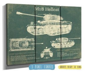 36" x 24" / 3 Panel Canvas Wrap Cutler West M18 Hellcat Army Color Vintage Blueprint Print