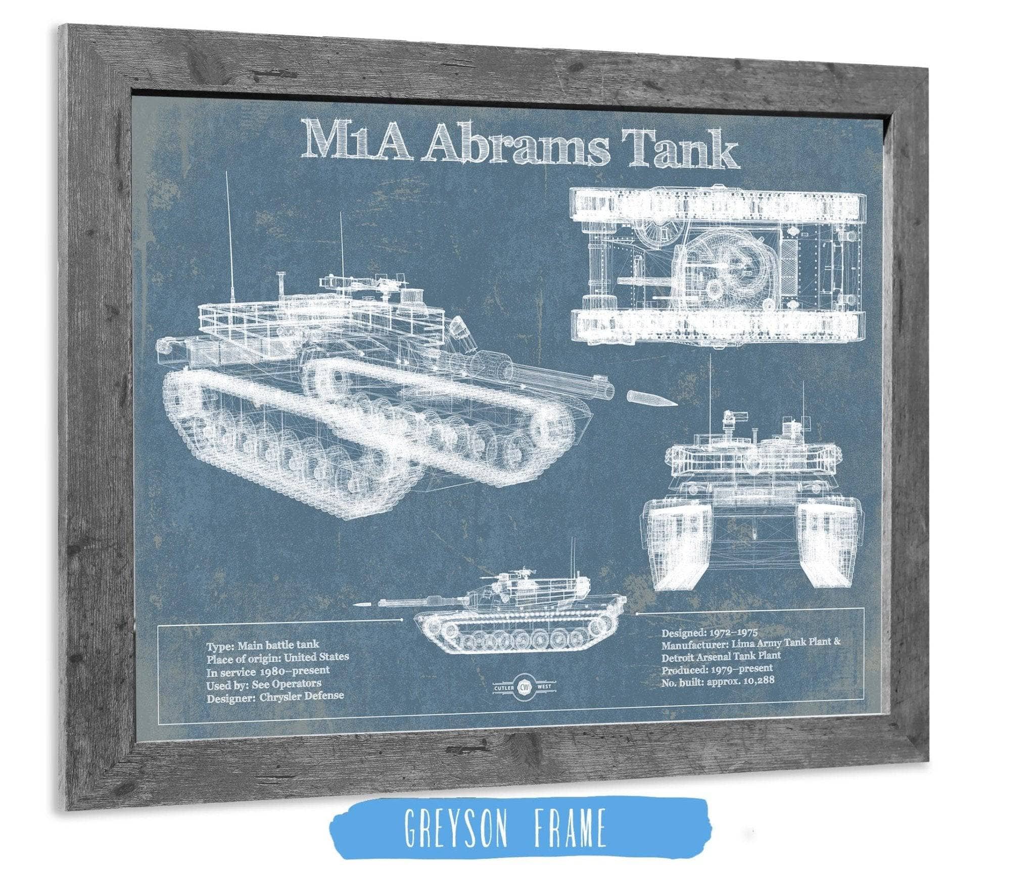 M1A Abrams Tank Vintage Blueprint Art by Cutler West