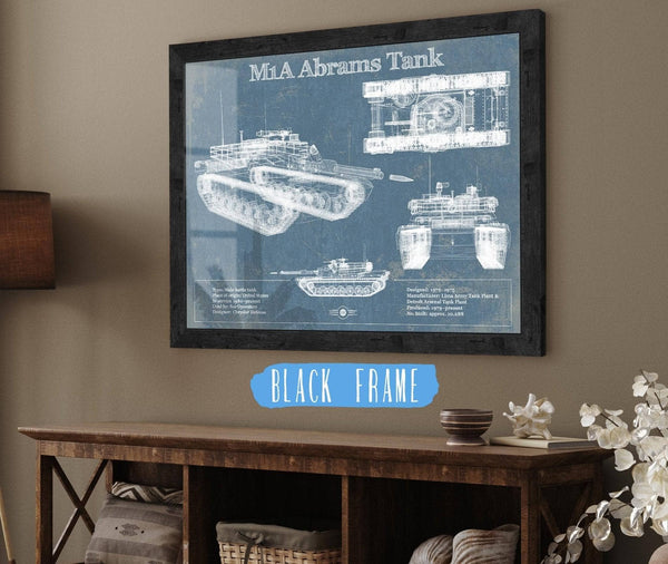 20" x 16" / Black Frame Cutler West M1A Abrams Tank Vintage Blueprint Print