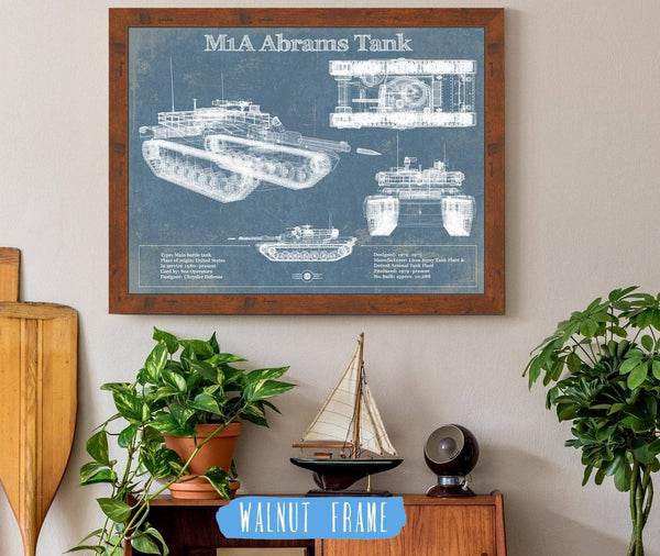 20" x 16" / Walnut Frame Cutler West M1A Abrams Tank Vintage Blueprint Print