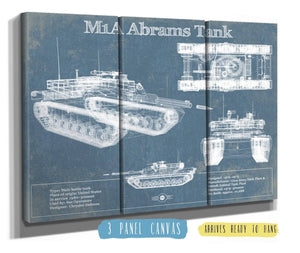 36" x 24" / 3 Panel Canvas Wrap Cutler West M1A Abrams Tank Vintage Blueprint Print
