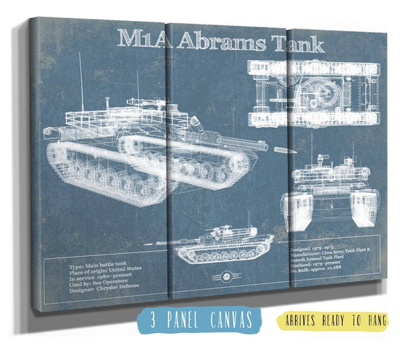 36" x 24" / 3 Panel Canvas Wrap Cutler West M1A Abrams Tank Vintage Blueprint Print
