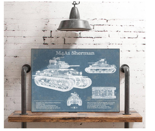 Cutler West M4A1 Sherman Tank Vintage Blueprint Print