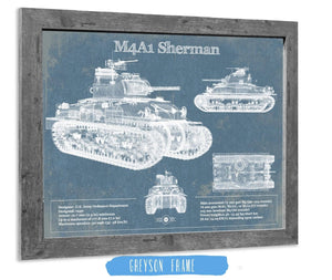14" x 11" / Greyson Frame Cutler West M4A1 Sherman Tank Vintage Blueprint Print