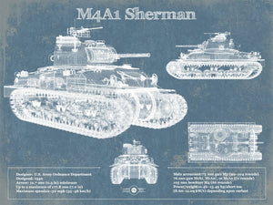 14" x 11" / Unframed Cutler West M4A1 Sherman Tank Vintage Blueprint Print