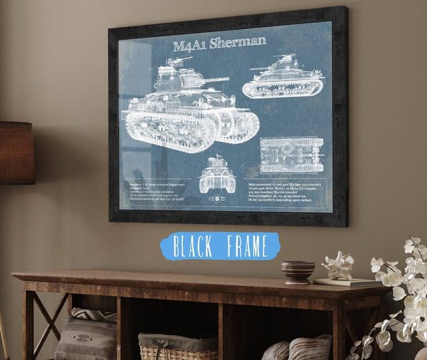 20" x 16" / Black Frame Cutler West M4A1 Sherman Tank Vintage Blueprint Print