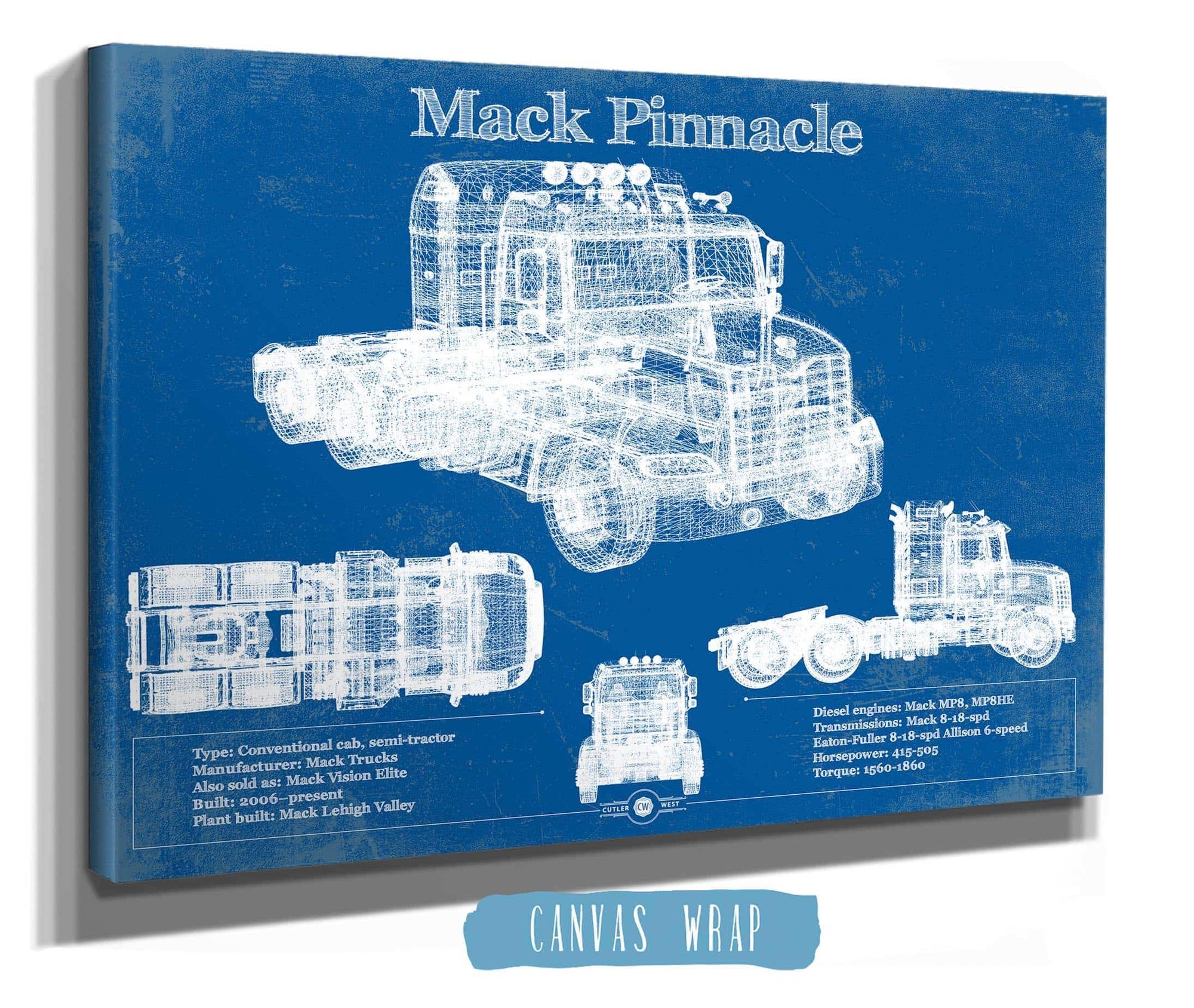 Cutler West Vehicle Collection Mack Pinnacle Blueprint Vintage Truck Print