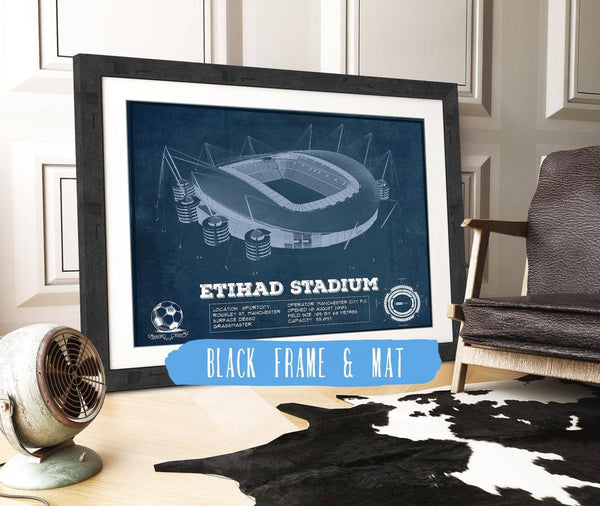 20" x 16" / Black Frame & Mat Cutler West Manchester City FC- Etihad Stadium Soccer
