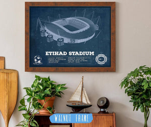 20" x 16" / Walnut Frame Cutler West Manchester City FC- Etihad Stadium Soccer