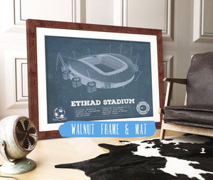 20" x 16" / Walnut Frame & Mat Cutler West Manchester City FC- Etihad Stadium Soccer
