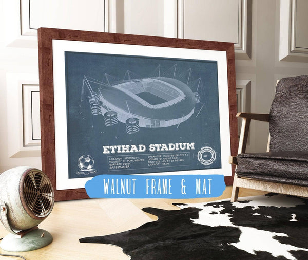 20" x 16" / Walnut Frame & Mat Cutler West Manchester City FC- Etihad Stadium Soccer