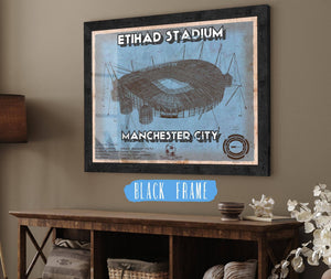 14" x 11" / Greyson Frame Cutler West Manchester City FC- Etihad Stadium Soccer Dark Blue Print