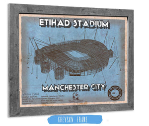 14" x 11" / Stretched Canvas Wrap Cutler West Manchester City FC- Etihad Stadium Soccer Dark Blue Print