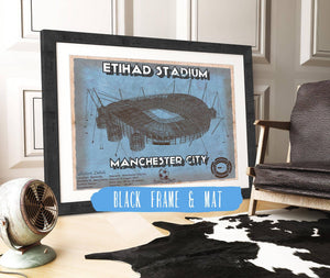 20" x 16" / Black Frame & Mat Cutler West Manchester City FC- Etihad Stadium Soccer Dark Blue Print