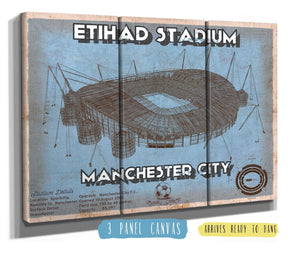 36" x 24" / 3 Panel Canvas Wrap Cutler West Manchester City FC- Etihad Stadium Soccer Dark Blue Print