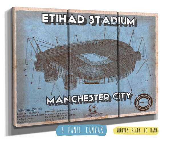 36" x 24" / 3 Panel Canvas Wrap Cutler West Manchester City FC- Etihad Stadium Soccer Dark Blue Print