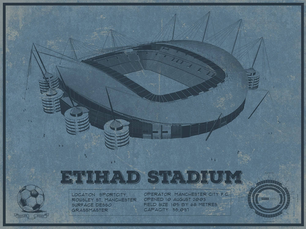 14" x 11" / Stretched Canvas Wrap Cutler West Manchester City FC- Etihad Stadium Soccer Print