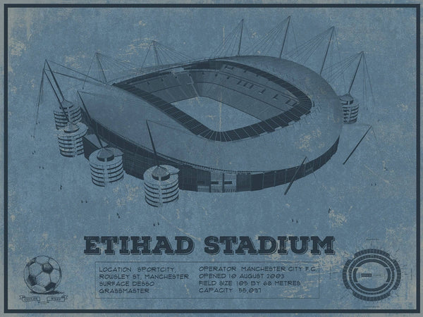 14" x 11" / Unframed Cutler West Manchester City FC- Etihad Stadium Soccer Print