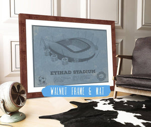 20" x 16" / Walnut Frame & Mat Cutler West Manchester City FC- Etihad Stadium Soccer Print