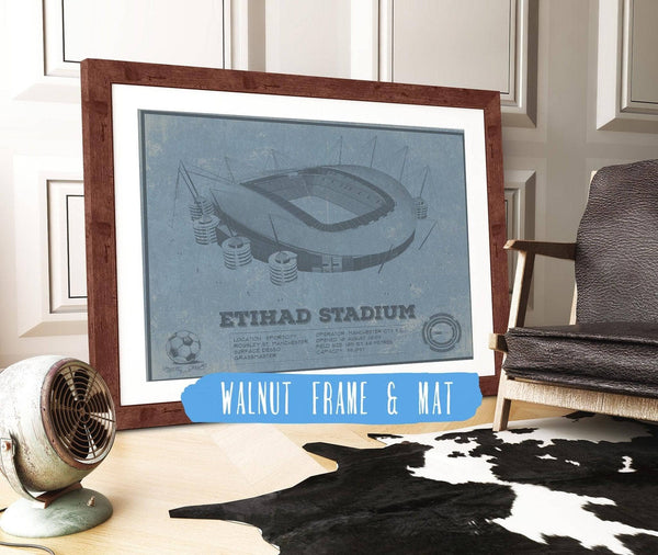 20" x 16" / Walnut Frame & Mat Cutler West Manchester City FC- Etihad Stadium Soccer Print