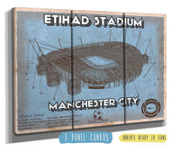 Cutler West Soccer Collection 48" x 32" / 3 Panel Canvas Wrap Manchester City FC- Etihad Stadium Soccer Dark Blue Print 235353074