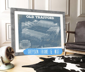 14" x 11" / Greyson Frame & Mat Cutler West Manchester United F.C. - Old Trafford Stadium Blueprint Vintage Soccer Print