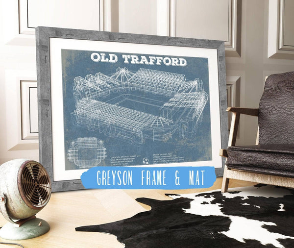 14" x 11" / Greyson Frame & Mat Cutler West Manchester United F.C. - Old Trafford Stadium Blueprint Vintage Soccer Print