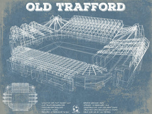 14" x 11" / Unframed Cutler West Manchester United F.C. - Old Trafford Stadium Blueprint Vintage Soccer Print