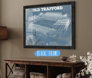 20" x 16" / Black Frame Cutler West Manchester United F.C. - Old Trafford Stadium Blueprint Vintage Soccer Print