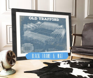 20" x 16" / Black Frame & Mat Cutler West Manchester United F.C. - Old Trafford Stadium Blueprint Vintage Soccer Print
