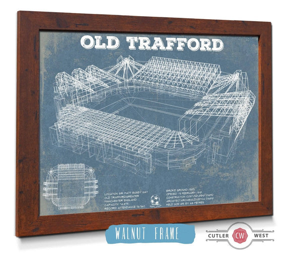 20" x 16" / Walnut Frame Cutler West Manchester United F.C. - Old Trafford Stadium Blueprint Vintage Soccer Print