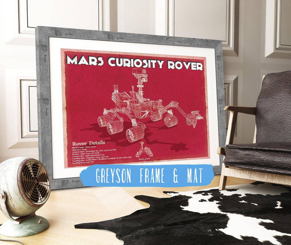 14" x 11" / Greyson Frame & Mat Cutler West Mars Curiosity Rover NASA Space Blueprint Print